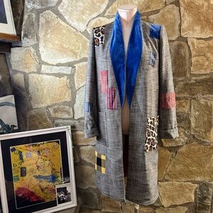 Alice + Olivia Coat with Blue Lapel and Multicolor Patches